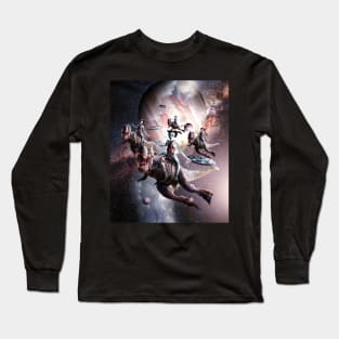 Alien Riding T-Rex Dinosaur In Space Long Sleeve T-Shirt